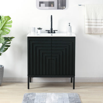 Rowan Geometric Modern Transitional 2-Shelf Bath Vanity Cabinet Only (Sink Basin Not Included)